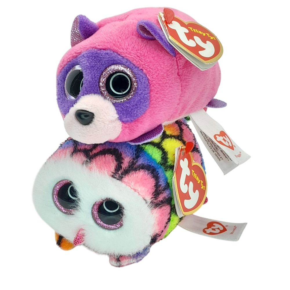 Ty Teeny Tys Rugger Raccoon and Hootie Owl Plush Stackable Set of 2